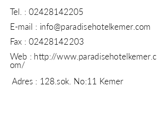 Paradise Hotel Kemer iletiim bilgileri
